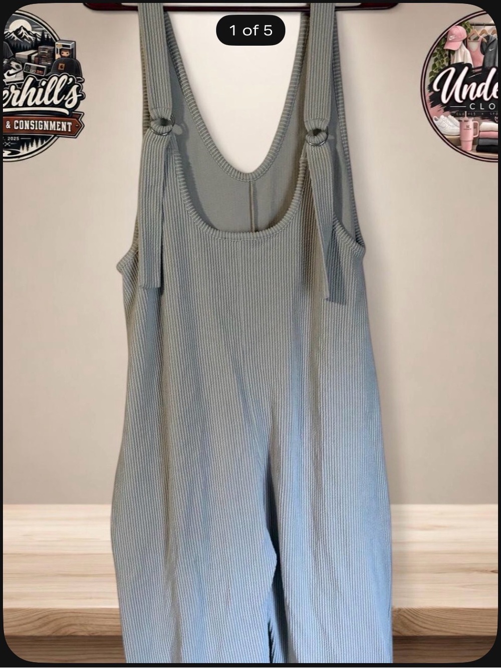 Ribbed Light Gray Tie-Shoulder Jumpsuit
